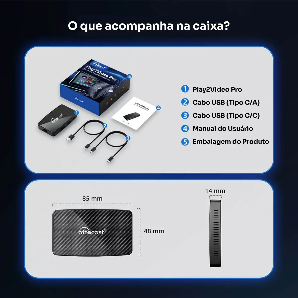 Ottocast Pro 2025 - Streaming/Canais Abertos/Android Auto/Apple CarPlay